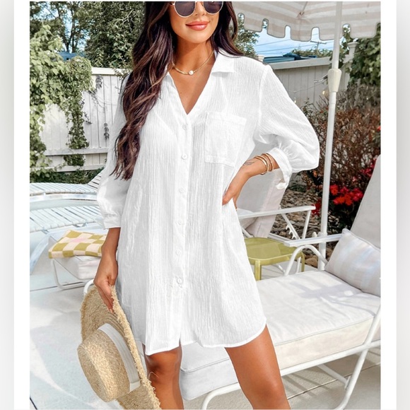 Cupshe Other - CUPSHE Women's Seersucker Tie Cuff
Cover Up Dress S